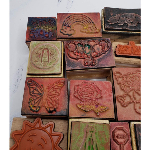 Lot of 20 Colorful Various Themes Wood Mounted Rubber Stamps - Picture 7 of 10